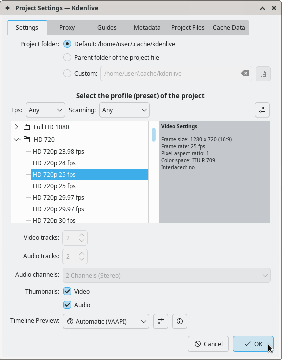 KDEnlive Project Settings