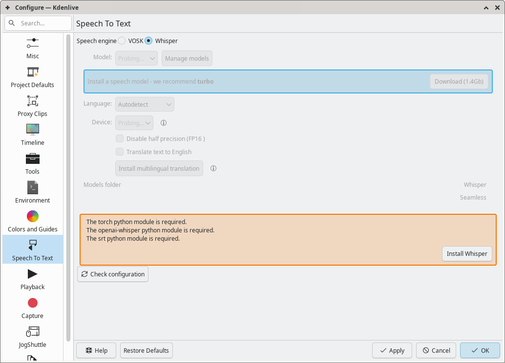 KDEnlive Speech Recognition